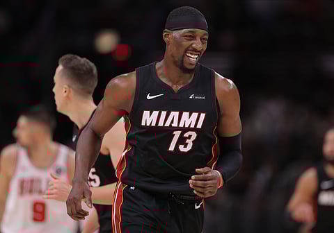 Bam Adebayo of Miami Heat celebrates a point