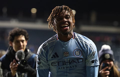 Tayvon Gray celebrates after the win at Subaru Park