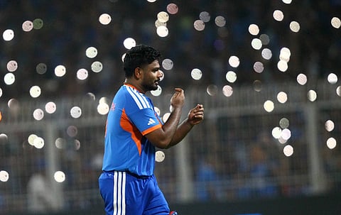 Sanju Samson looks on after playing the match-winning knock against West Indies
