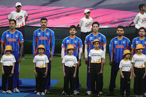 Indian players during the National Anthem