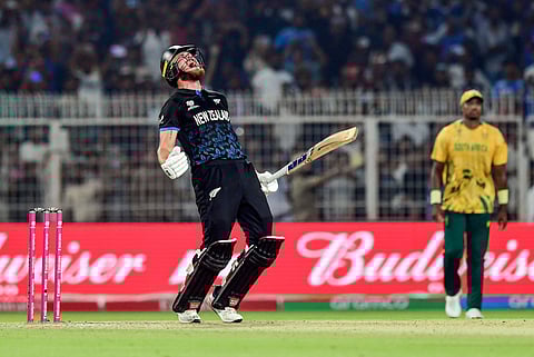 Finn Allen celebrates his century against South Africa