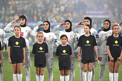 Iran players during National Anthem at the AFC Women's Asian Cup