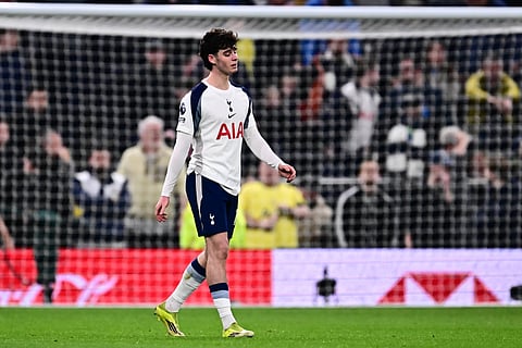 Tottenham Hotspur midfielder Archie Gray looks dejected at full-time
