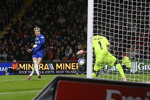 Alejandro Garnacho scores his goal against Wrexham