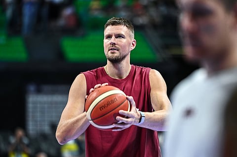 Kristaps Porzingis during warm-up
