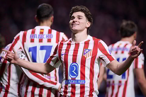 Julian Alvarez celebrates a goal against Spurs