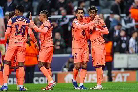 Lamine Yamal scores from the spot against Newcastle United