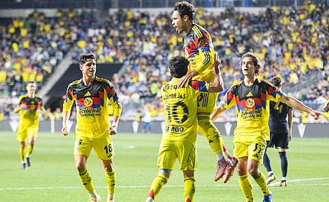 Club America players celebrate after scoring against Philadelphia Union
