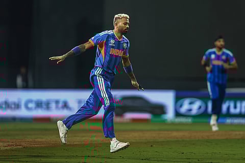 Hardik Pandya in action at the T20 World Cup