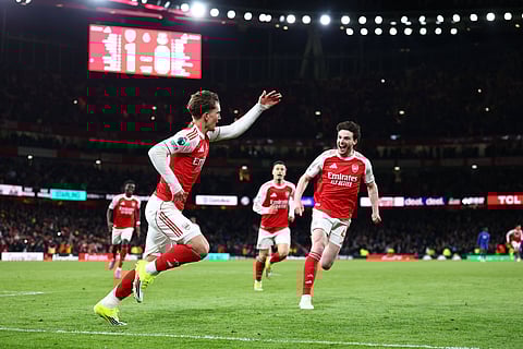 Max Dowman celebrates after scoring his first Premier League goal