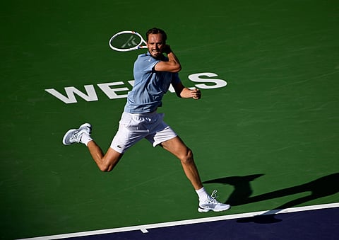 Daniil Medvedev in action against Carlos Alcaraz