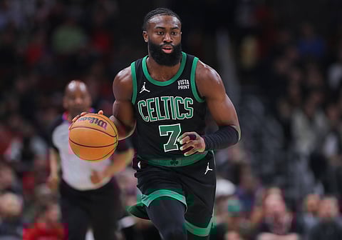 Jaylen Brown brings the ball up