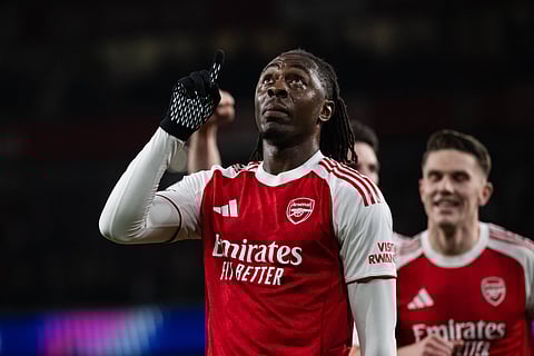 berechi Eze celebrates his goal against Bayer Leverkusen