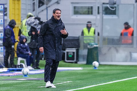 Inter Milan head coach Cristian Chivu reacts from the touchline