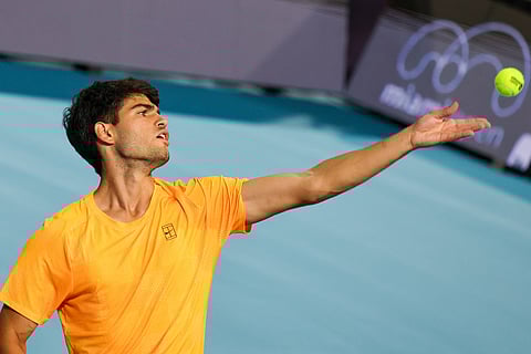 Carlos Alcaraz in action at the Miami Open