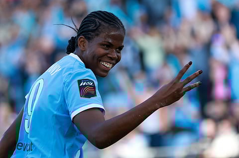 Khadija Shaw celebrates her hat-trick against Spurs