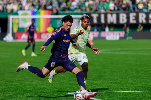 Portland Timbers and LA Galaxy players in action