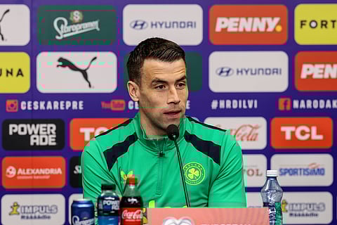 Seamus Coleman at the press conference