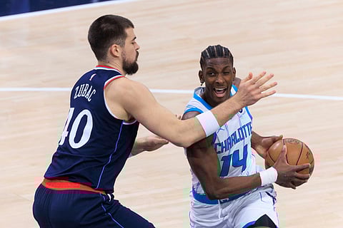 Moussa Diabate of Charlotte Hornets with the ball