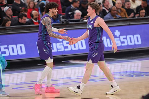 Kon Knueppel and LaMelo Ball celebrate