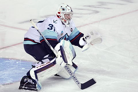 Seattle Kraken goalie Philipp Grubauer in action
