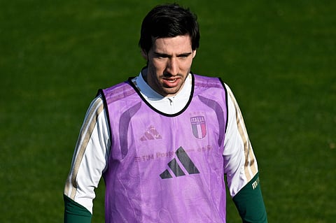 Italy midfielder Sandro Tonali during training session