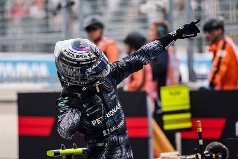 Kimi Antonelli celebrates after winning the Japanese Grand Prix