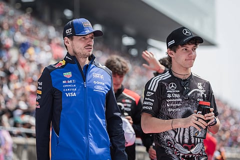 Max Verstappen with Kimi Antonelli during the Japanese Grand Prix