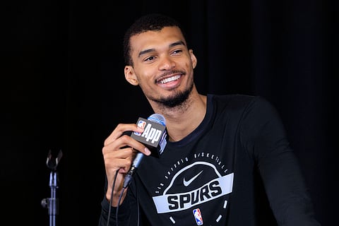 Victor Wembanyama during post-match press conference