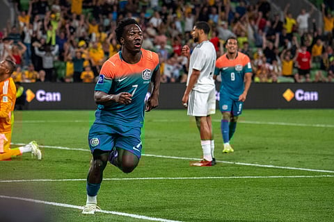 Nestory Irankunda celebrates his goal against Curacao