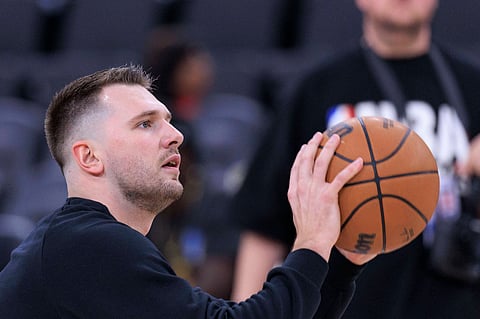 Luka Doncic of Los Angeles Lakers during warmups