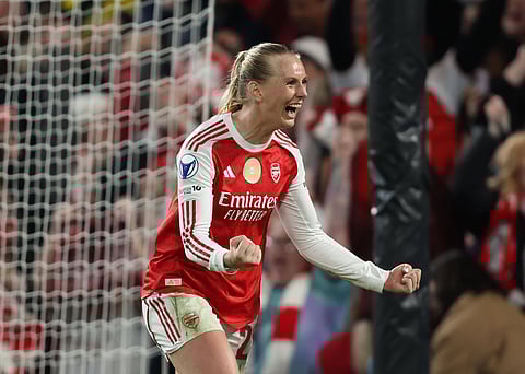 Stina Blackstenius celebrates her goal against Chelsea