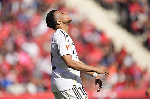 Kylian Mbappe reacts after missing a chance against Real Mallorca