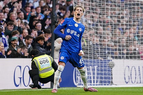 Alejandro Garnacho celebrates his goal for Chelsea
