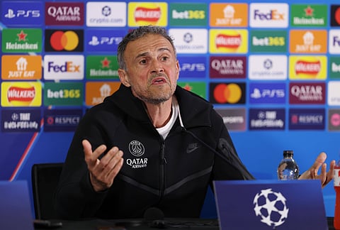 Luis Enrique talks to the media