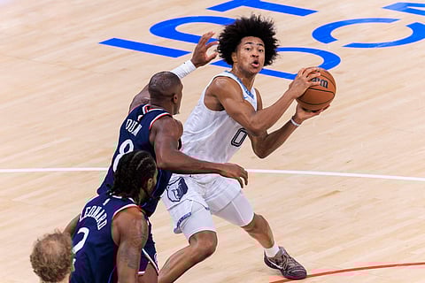 Jaylen Wells of Memphis Grizzlies with the ball