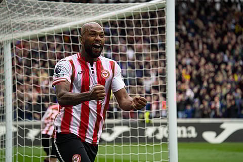 Igor Thiago celebrates after scoring against Everton
