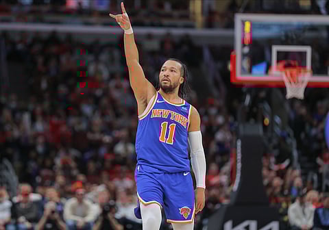 Jalen Brunson celebrates after a 3-point basket