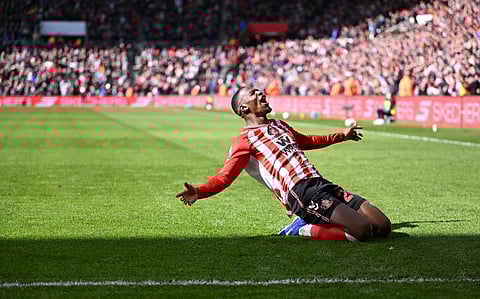 Nordi Mukiele celebrates his winning goal for Sunderland