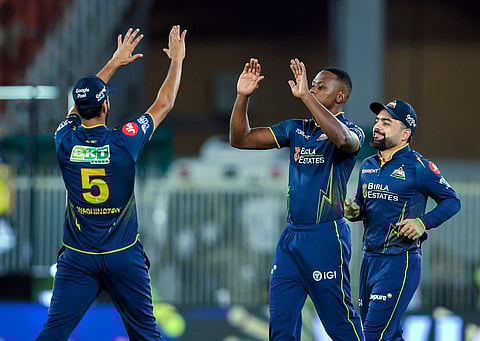 Kagiso Rabada celebrates the wicket of Ajinkya Rahane