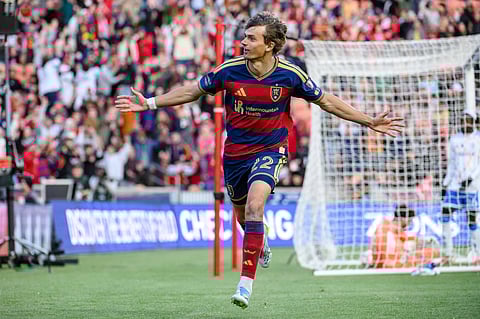 Sergi Solans celebrates his goal for Real Salt Lake