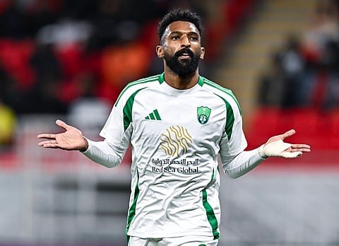 Feras Al Brikan celebrates after scoring