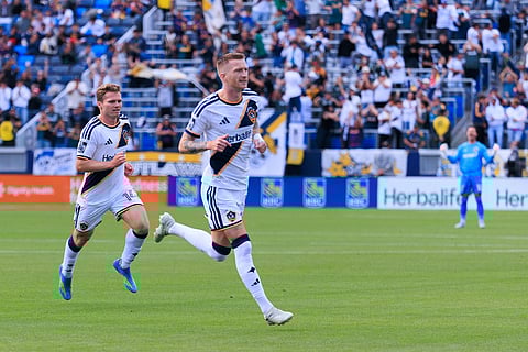 Marco Reus celebrates after scoring for LA Galaxy