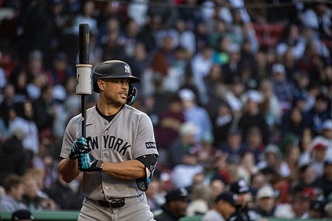 New York Yankees' Giancarlo Stanton in action
