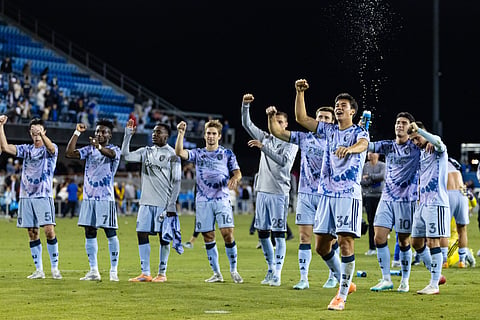 San Jose Earthquakes players celebrate after win over Minnesota United