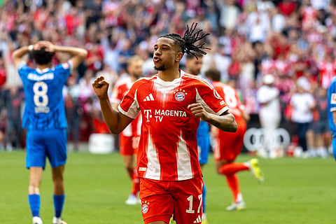 Michael Olise scores the last-minute equaliser for Bayern Munich