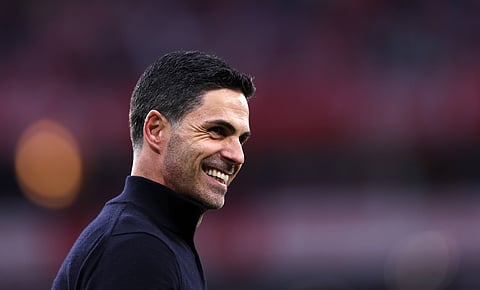 Mikel Arteta smiles at full-time at the Emirates Stadium