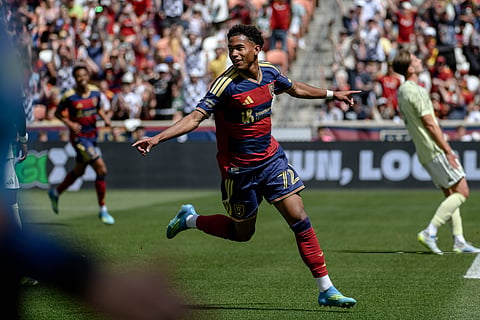 Zavier Gozo celebrates after scoring after Portland Timbers