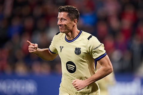 Robert Lewandowski scores the opening goal for FC Barcelona