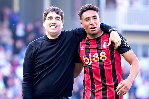 Andoni Iraola with James Hill at full time